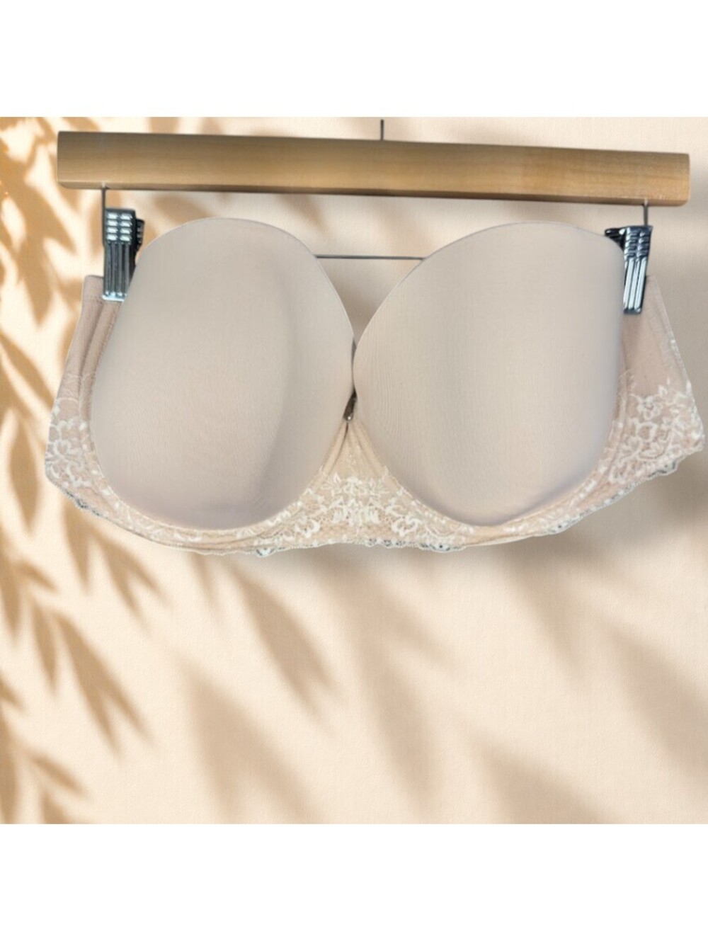 Torrid Bralette Bra Women 38DD Beige Floral Lace Opaque Underwired Strapless